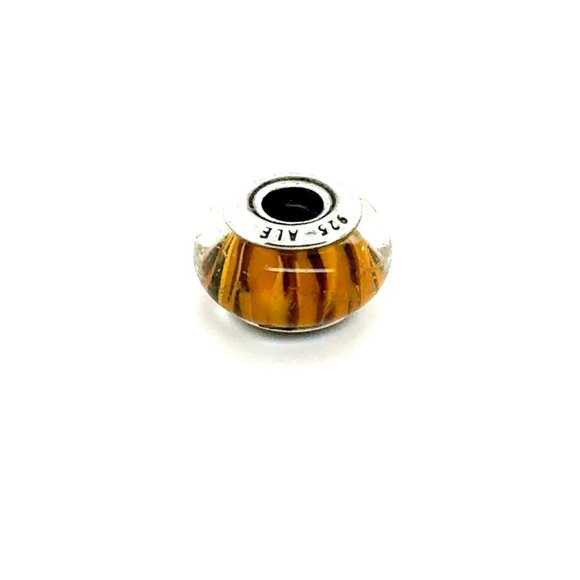 Pandora Brown/Yellow Striped Murano Charm - Picture 2 of 4
